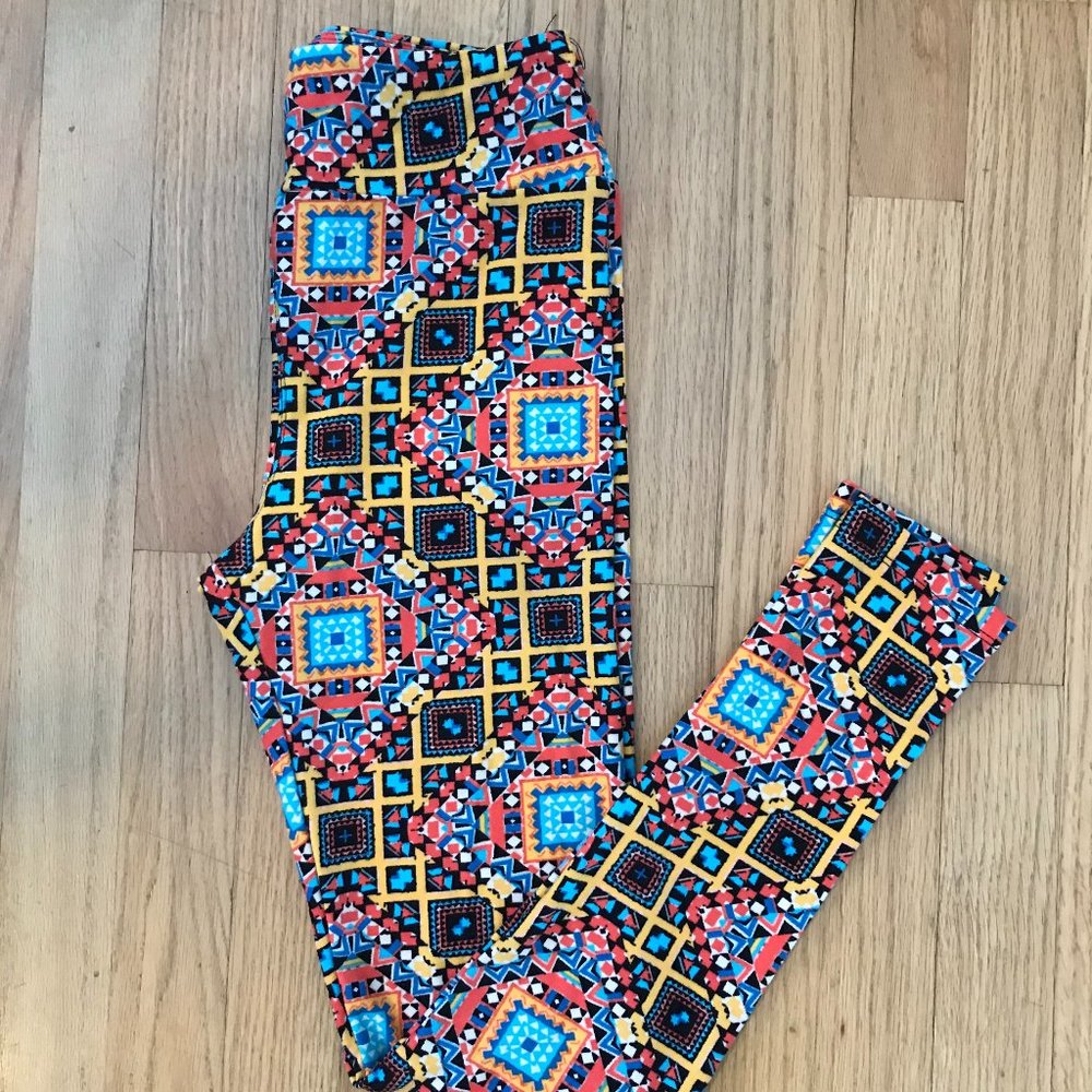 LuLaRoe One Size Multi Color Geometric Square Pattern Leggings